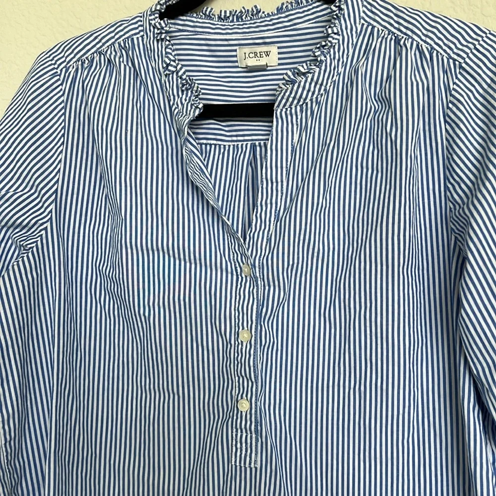 J. Crew Blue Striped 3/4 Sleeve button front tunic top - Picture 4 of 6